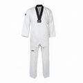 White martial arts uniform with black accents on a white background