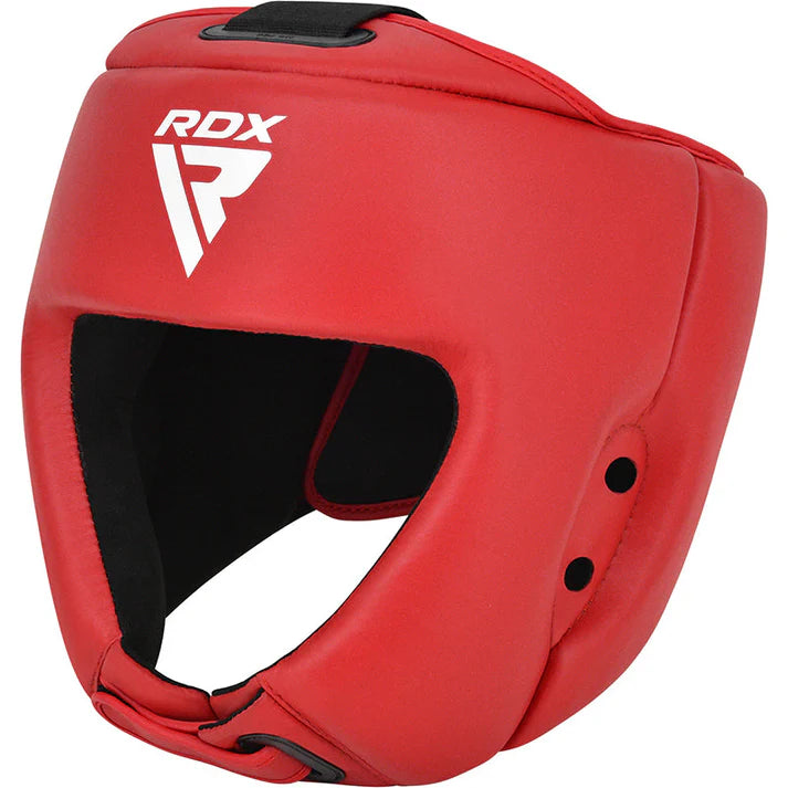 Red boxing headgear with RDX logo on a white background