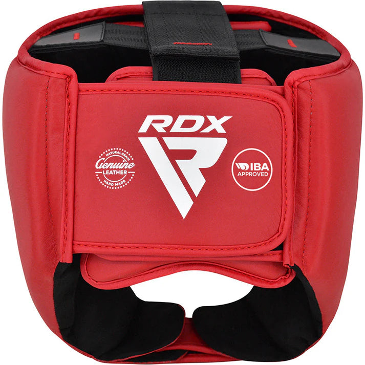 Red boxing headgear with RDX logo on a white background