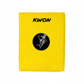 Yellow martial arts shield with 'Kwon' branding and a shark logo on a white background